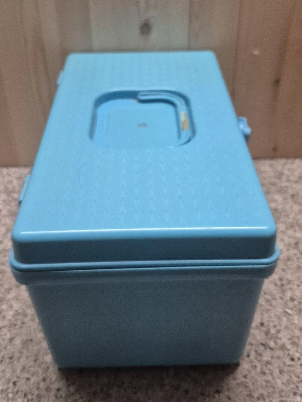 ​Vintage Blue Plastic Sewing Box Organizer Case with Removable Tray Spool Holder